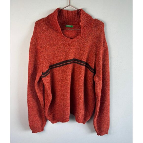 Vintage Benetton Mens Pullover Sweater Made in Italy Red Wool Cotton Size XL - Picture 1 of 10